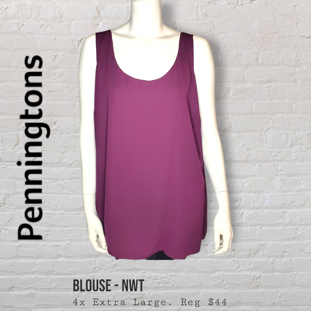 Penningtons Camisole Blouse Black and Purple Women's Plus Size 4XL